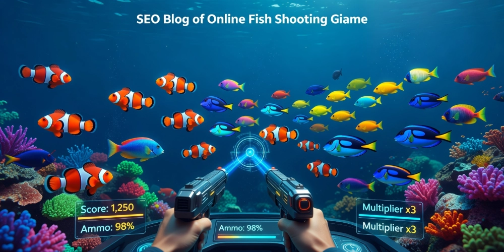 Minh họa khái niệm bắn cá vui nh88 với hình ảnh cá đa sắc màu bơi lội trong đại dương