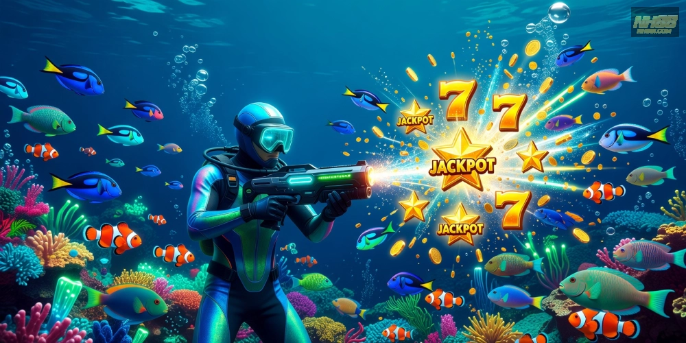 Hình minh họa trò chơi bắn cá nổ hũ nh88 với đồ họa sống động và jackpot hấp dẫn