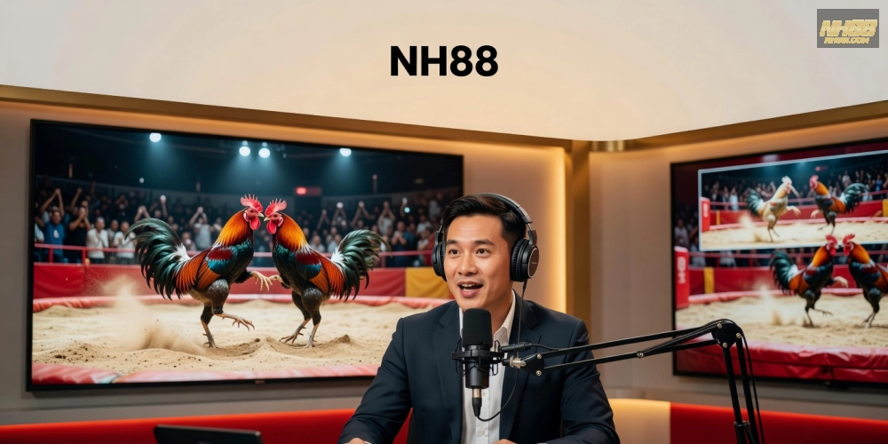 Hình minh họa khái niệm đá gà bình luận viên nh88 với bình luận viên chuyên nghiệp tại trường gà.