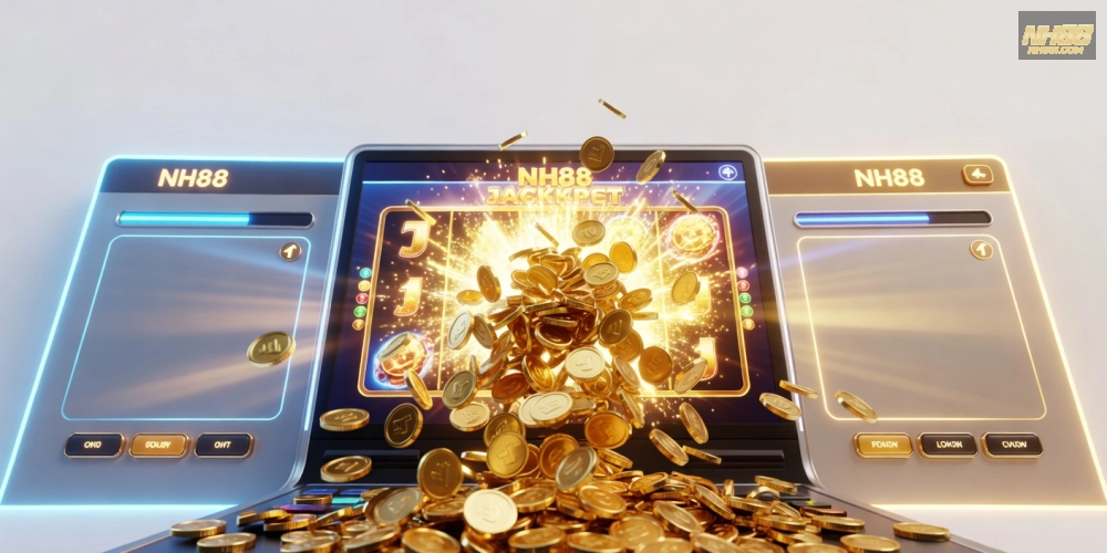 Minh họa khái niệm nổ hũ trên nền tảng NH88 với jackpot tích lũy