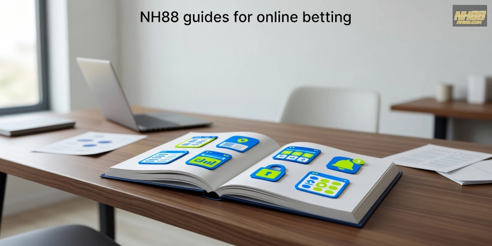 Minh họa khái niệm hướng dẫn NH88 với sách hướng dẫn mở trên bàn làm việc hiện đại