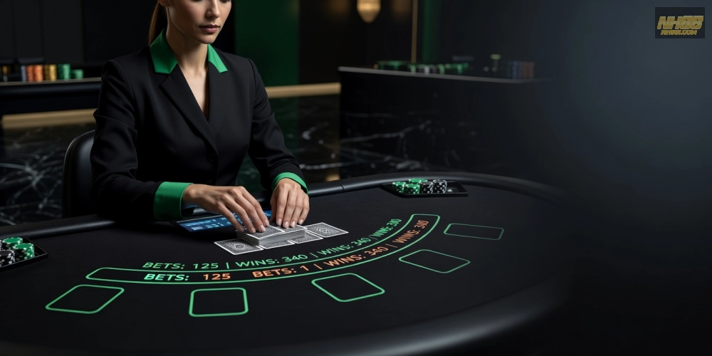 Hình ảnh dealer đang phát bài tại bàn Blackjack live casino house nh88