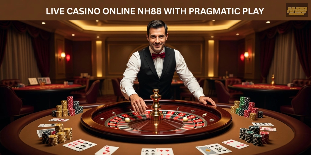 Hình ảnh dealer phát bài Roulette sống động từ Pragmatic Play trên nền tảng NH88