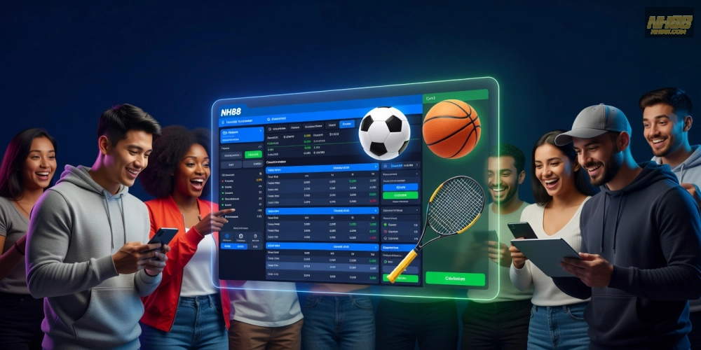 Minh họa khái niệm trò chơi thể thao trên nền tảng NH88 với giao diện cá cược hiện đại