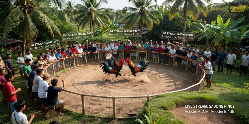 Hình ảnh trường gà Philippines trên nền tảng NH88 với không khí sôi động và giao diện cá cược dễ sử dụng
