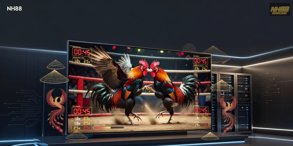 Minh họa khái niệm xem đá gà trực tiếp trên nền tảng NH88 với giao diện hiện đại
