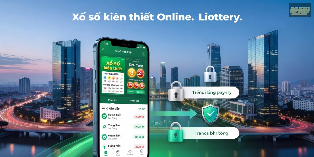 Minh họa khái niệm xổ số kiến thiết nh88 với giao diện ứng dụng hiện đại